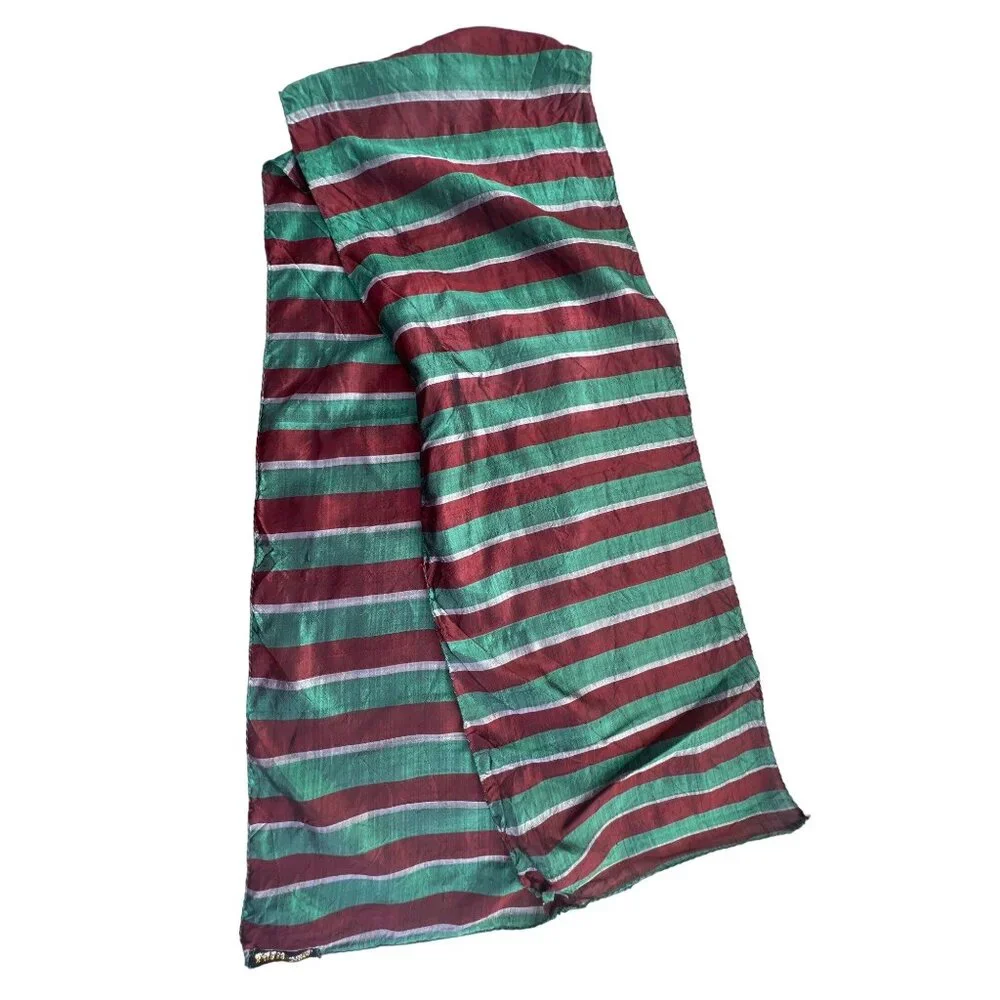 Vintage Stripe Colorblock Rectangle Scarf Lightweight Pure Silk Neck Wrap